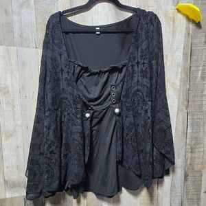 RoseGal Black Goth Whimsygoth Victorian Bell Sleeve Velour Blouse